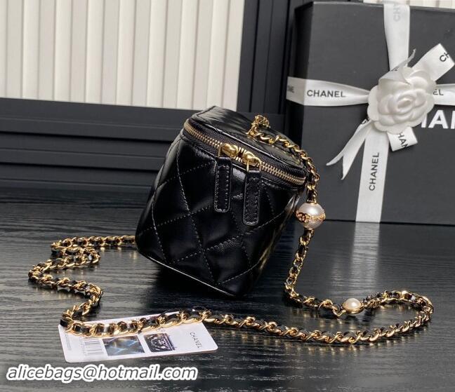 Big Discount Chanel Lambskin Clutch with Chain and Pearls AP4285 Black 2024