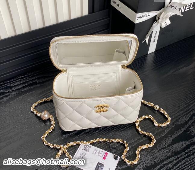 Top Design Chanel Lambskin Clutch with Chain and Pearls AP4285 White 2024