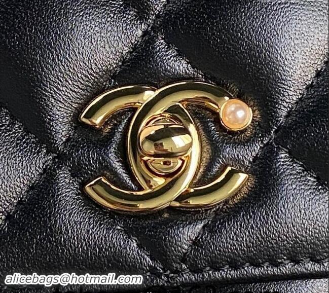 Trendy Design Chanel Shiny Lambskin Wallet on Chain WOC with Pearls AP4282 Black 2024