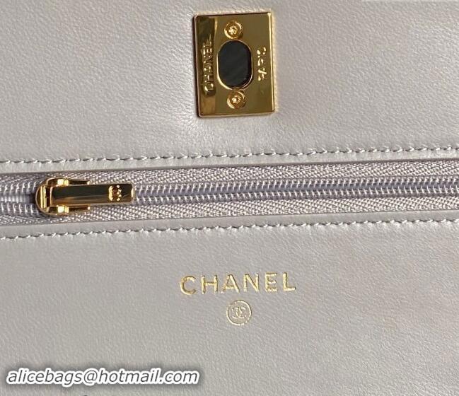 Top Design Chanel Shiny Lambskin Wallet on Chain WOC with Pearls AP4282 Grey 2024