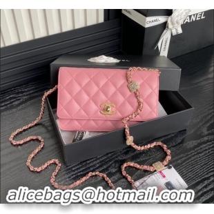 Most Popular Chanel Lambskin Wallet on Chain WOC AP4299 Pink 2024