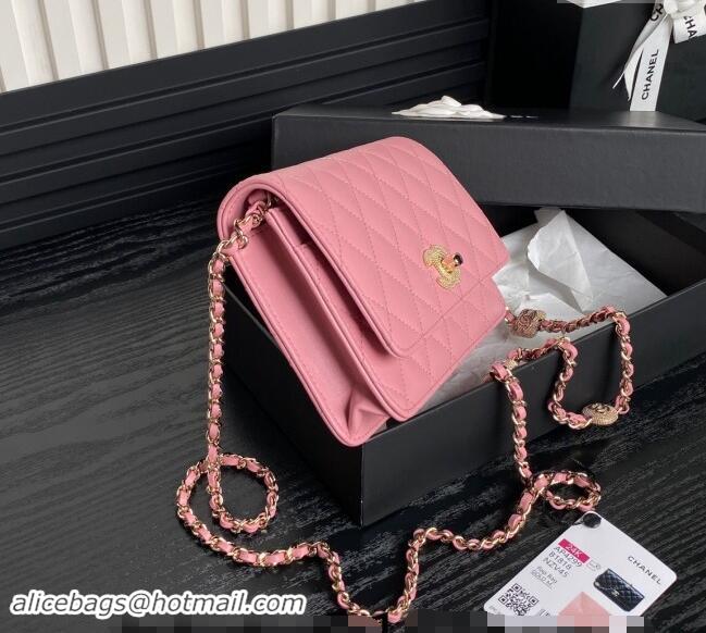 Most Popular Chanel Lambskin Wallet on Chain WOC AP4299 Pink 2024