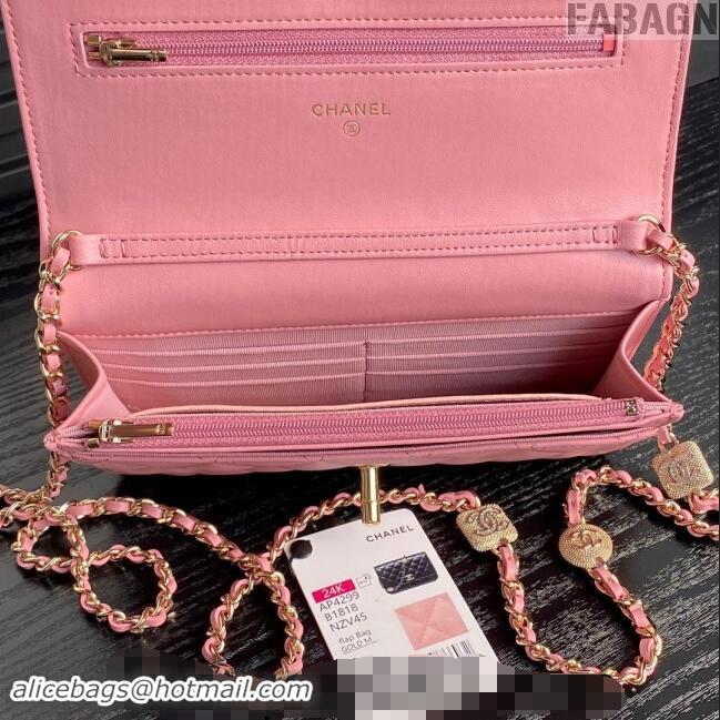 Most Popular Chanel Lambskin Wallet on Chain WOC AP4299 Pink 2024