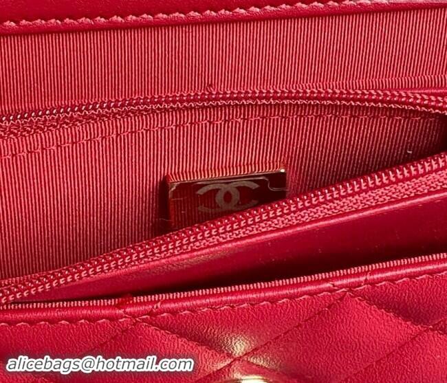 Best Quality Chanel Lambskin Wallet on Chain WOC AP4299 Red 2024