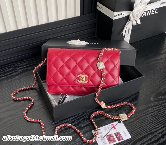 Best Quality Chanel Lambskin Wallet on Chain WOC AP4299 Red 2024