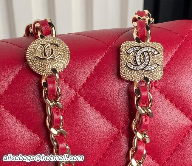 Best Quality Chanel Lambskin Wallet on Chain WOC AP4299 Red 2024