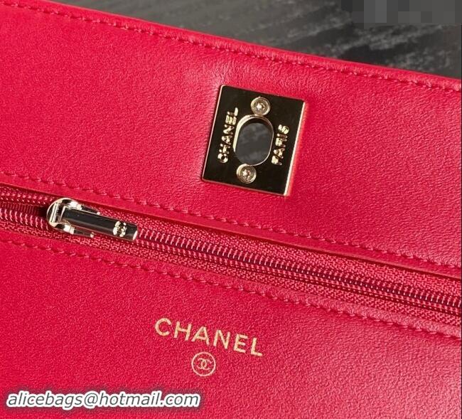 Best Quality Chanel Lambskin Wallet on Chain WOC AP4299 Red 2024