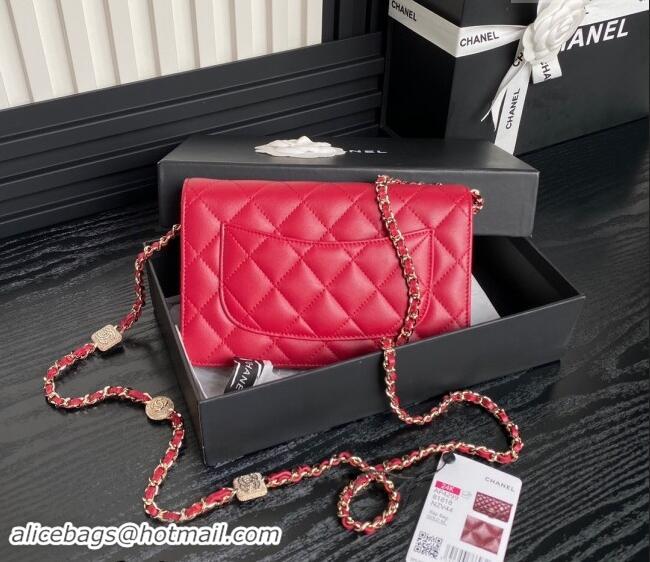 Best Quality Chanel Lambskin Wallet on Chain WOC AP4299 Red 2024