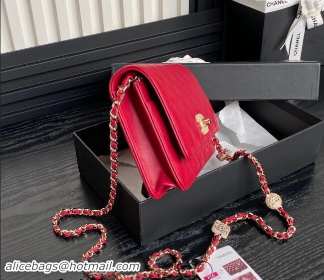 Best Quality Chanel Lambskin Wallet on Chain WOC AP4299 Red 2024