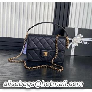 Popular Style Chanel Grained Shiny Calfskin Small Flap bag with Top Handle AS5166 Black 2024