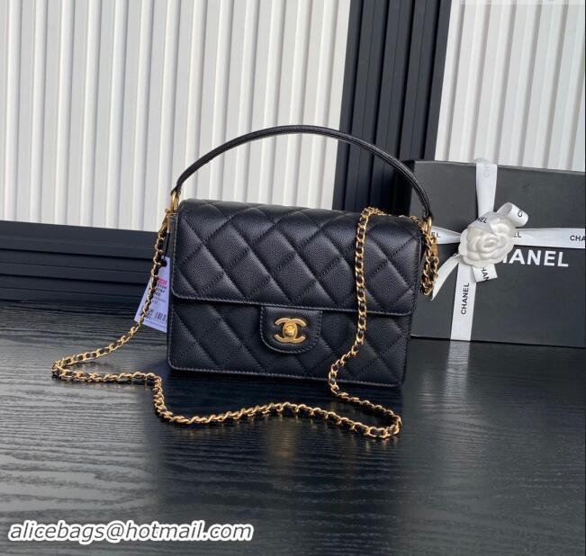 Popular Style Chanel Grained Shiny Calfskin Small Flap bag with Top Handle AS5166 Black 2024