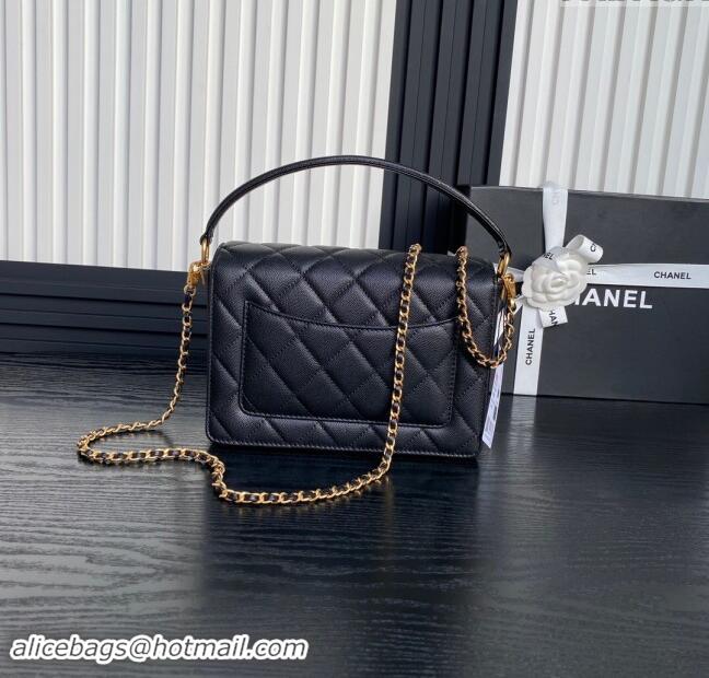 Popular Style Chanel Grained Shiny Calfskin Small Flap bag with Top Handle AS5166 Black 2024