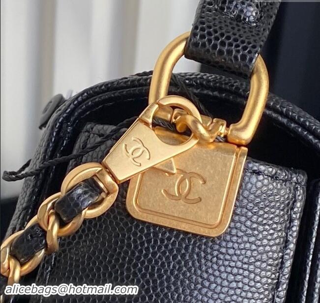 Popular Style Chanel Grained Shiny Calfskin Small Flap bag with Top Handle AS5166 Black 2024