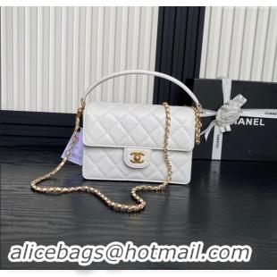 Top Grade Chanel Grained Shiny Calfskin Small Flap bag with Top Handle AS5166 White 2024