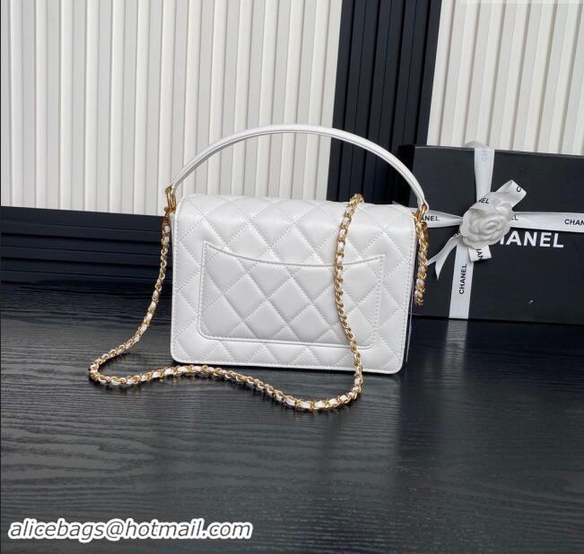 Top Grade Chanel Grained Shiny Calfskin Small Flap bag with Top Handle AS5166 White 2024