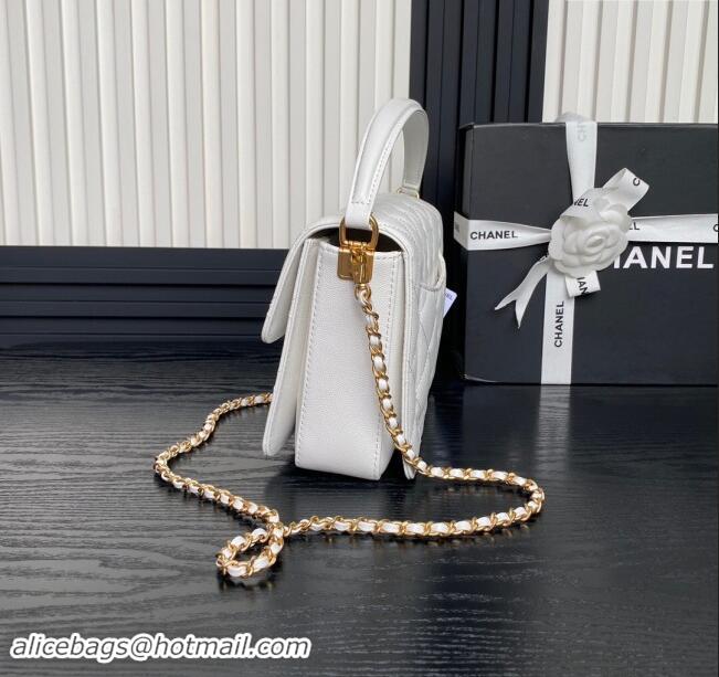 Top Grade Chanel Grained Shiny Calfskin Small Flap bag with Top Handle AS5166 White 2024