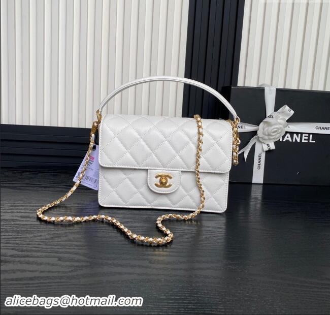 Top Grade Chanel Grained Shiny Calfskin Small Flap bag with Top Handle AS5166 White 2024