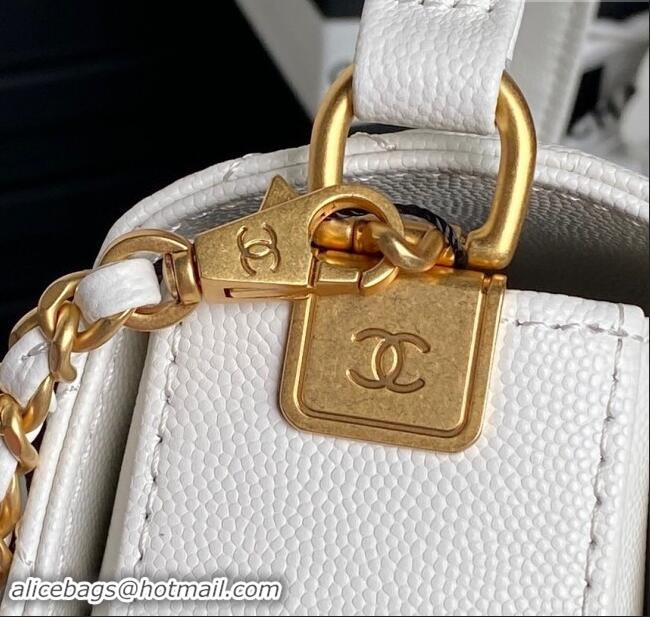 Top Grade Chanel Grained Shiny Calfskin Small Flap bag with Top Handle AS5166 White 2024