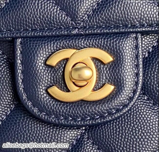 Best Price Chanel Grained Shiny Calfskin Small Flap bag with Top Handle AS5166 Navy Blue 2024