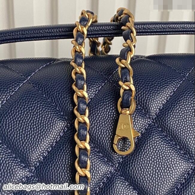 Best Price Chanel Grained Shiny Calfskin Small Flap bag with Top Handle AS5166 Navy Blue 2024