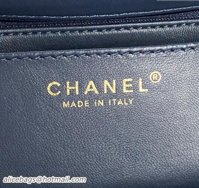 Best Price Chanel Grained Shiny Calfskin Small Flap bag with Top Handle AS5166 Navy Blue 2024