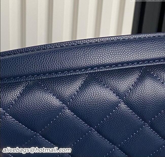 Best Price Chanel Grained Shiny Calfskin Small Flap bag with Top Handle AS5166 Navy Blue 2024