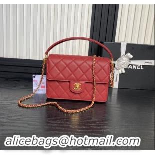 Well Crafted Chanel Grained Shiny Calfskin Small Flap bag with Top Handle AS5166 Red 2024