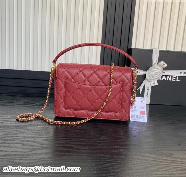 Well Crafted Chanel Grained Shiny Calfskin Small Flap bag with Top Handle AS5166 Red 2024