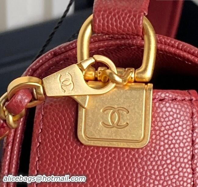 Well Crafted Chanel Grained Shiny Calfskin Small Flap bag with Top Handle AS5166 Red 2024