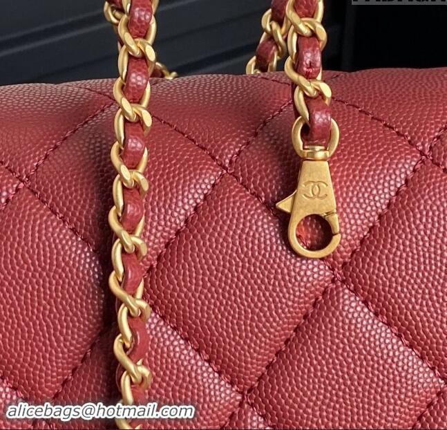 Well Crafted Chanel Grained Shiny Calfskin Small Flap bag with Top Handle AS5166 Red 2024