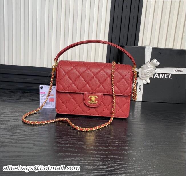 Well Crafted Chanel Grained Shiny Calfskin Small Flap bag with Top Handle AS5166 Red 2024