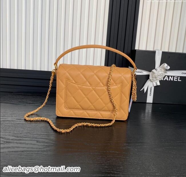 Grade Quality Chanel Grained Shiny Calfskin Small Flap bag with Top Handle AS5166 Yellow 2024