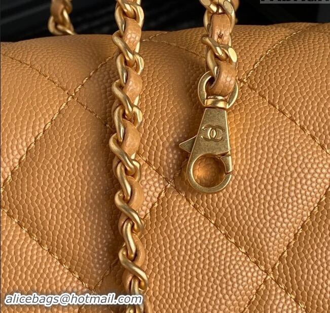 Grade Quality Chanel Grained Shiny Calfskin Small Flap bag with Top Handle AS5166 Yellow 2024