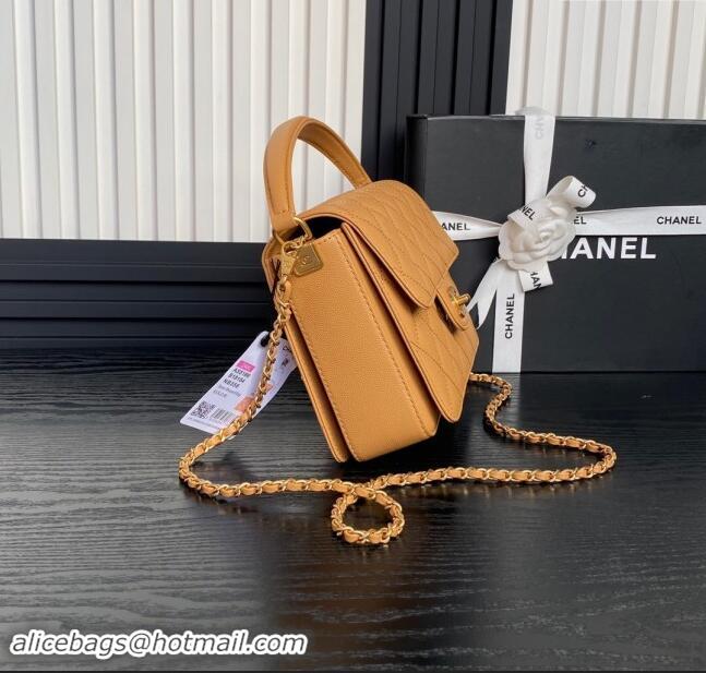 Grade Quality Chanel Grained Shiny Calfskin Small Flap bag with Top Handle AS5166 Yellow 2024