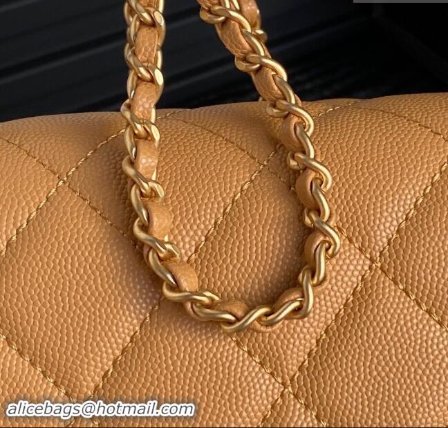 Grade Quality Chanel Grained Shiny Calfskin Small Flap bag with Top Handle AS5166 Yellow 2024