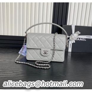 Modern Classic Chanel Grained Shiny Calfskin Small Flap bag with Top Handle AS5166 Grey 2024