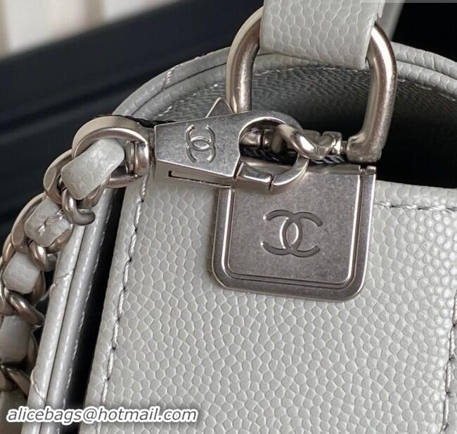 Modern Classic Chanel Grained Shiny Calfskin Small Flap bag with Top Handle AS5166 Grey 2024