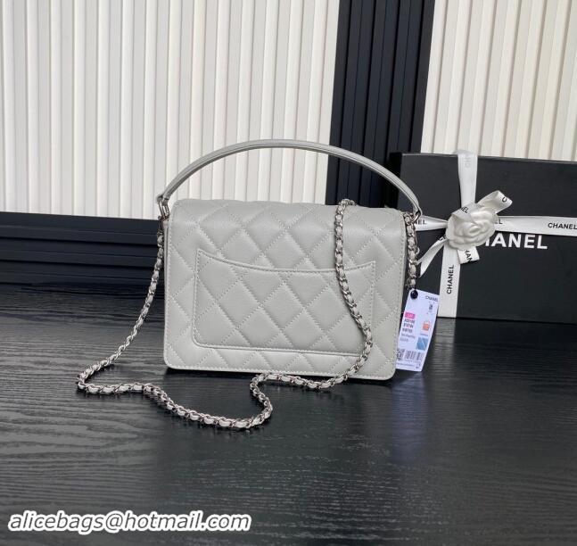 Modern Classic Chanel Grained Shiny Calfskin Small Flap bag with Top Handle AS5166 Grey 2024