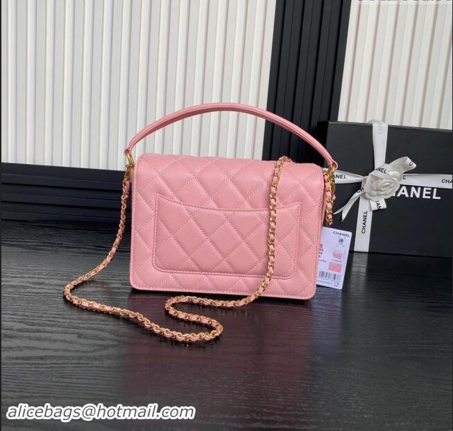 Inexpensive Chanel Grained Shiny Calfskin Small Flap bag with Top Handle AS5166 Light Pink 2024