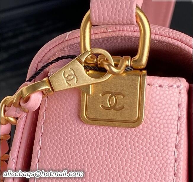 Inexpensive Chanel Grained Shiny Calfskin Small Flap bag with Top Handle AS5166 Light Pink 2024