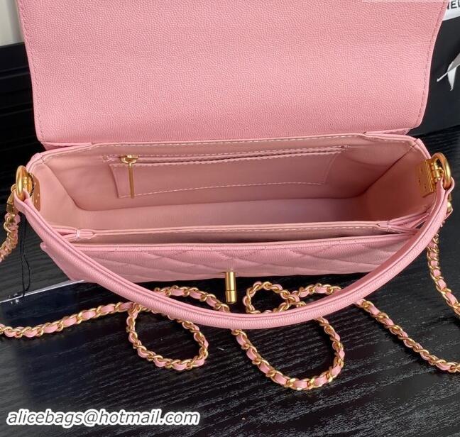 Inexpensive Chanel Grained Shiny Calfskin Small Flap bag with Top Handle AS5166 Light Pink 2024