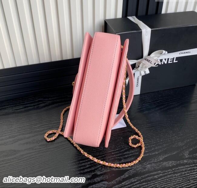 Inexpensive Chanel Grained Shiny Calfskin Small Flap bag with Top Handle AS5166 Light Pink 2024