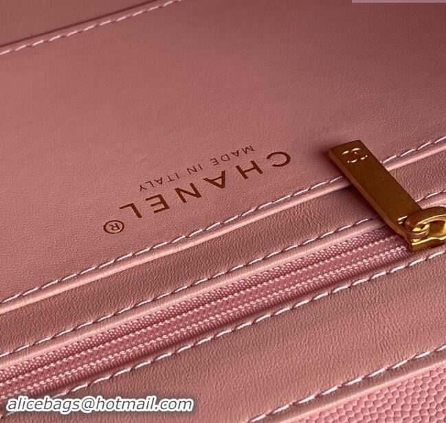 Inexpensive Chanel Grained Shiny Calfskin Small Flap bag with Top Handle AS5166 Light Pink 2024