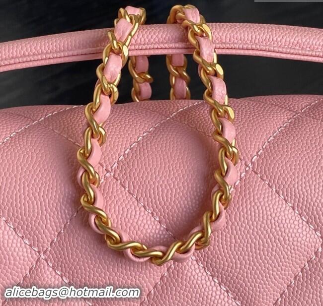 Inexpensive Chanel Grained Shiny Calfskin Small Flap bag with Top Handle AS5166 Light Pink 2024