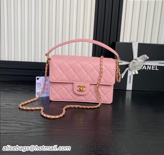 Inexpensive Chanel Grained Shiny Calfskin Small Flap bag with Top Handle AS5166 Light Pink 2024