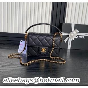 Top Grade Chanel Grained Shiny Calfskin Mini Flap bag with Top Handle AS5165 Black 2024