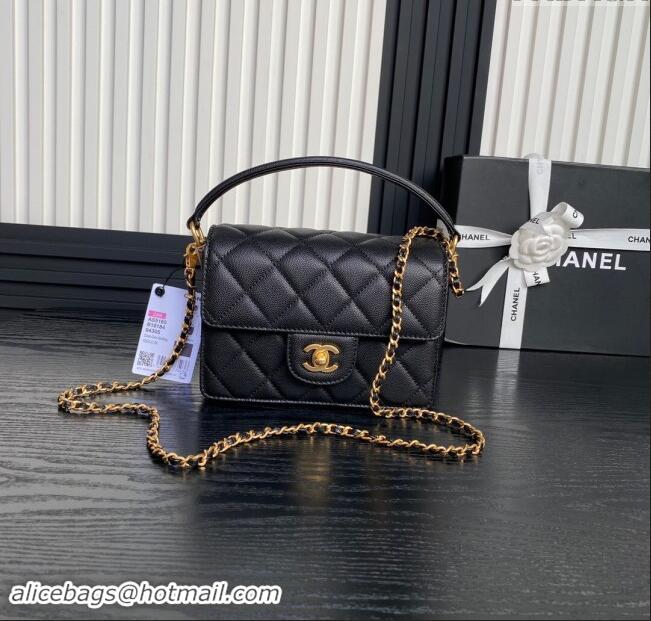 Top Grade Chanel Grained Shiny Calfskin Mini Flap bag with Top Handle AS5165 Black 2024