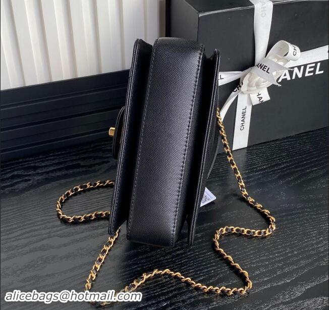 Top Grade Chanel Grained Shiny Calfskin Mini Flap bag with Top Handle AS5165 Black 2024