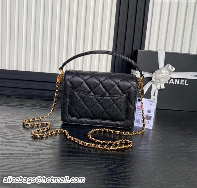 Top Grade Chanel Grained Shiny Calfskin Mini Flap bag with Top Handle AS5165 Black 2024