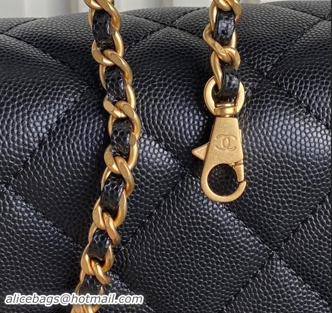 Top Grade Chanel Grained Shiny Calfskin Mini Flap bag with Top Handle AS5165 Black 2024